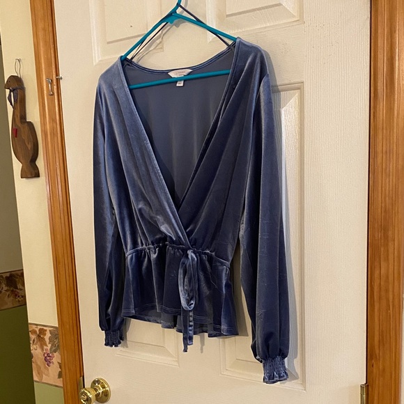 LC Lauren Conrad Velvet Wrap Blouse in Blue - Picture 3 of 4